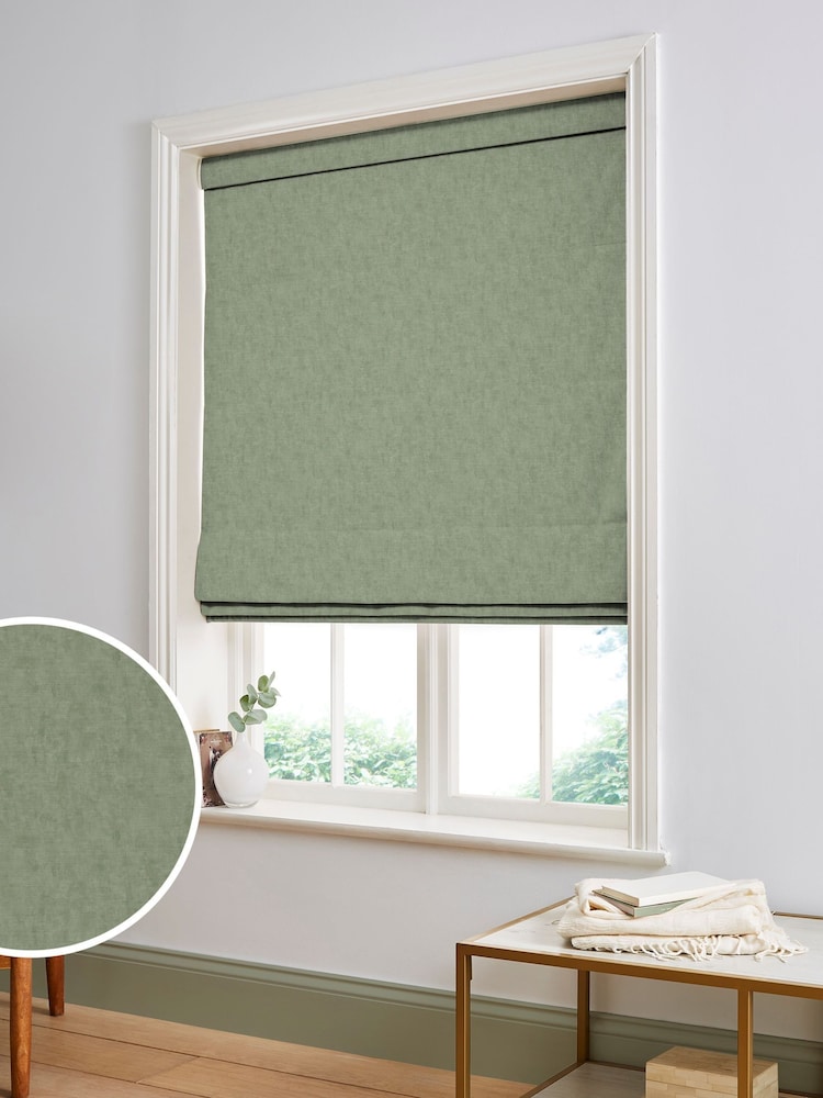 Graham & Brown Sage Green Organdy Silk Made to Measure 100% Cotton Roman Blind - Image 1 of 5