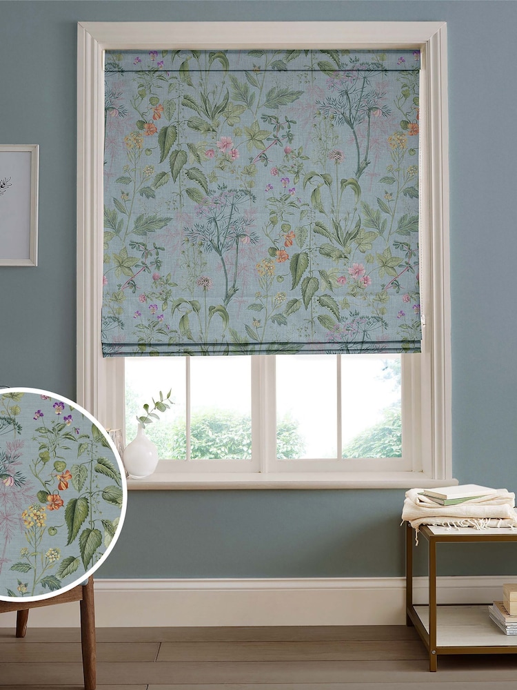 Graham & Brown Sky Blue Edulis Made to Measure 100% Cotton Roman Blind - Image 1 of 5