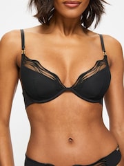 KBX Black Billie Wave Embroidery Padded Plunge Bra - Image 1 of 6