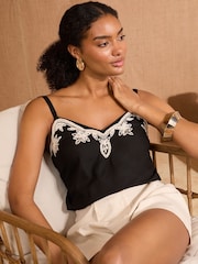 Love & Roses Black/White Embroidered Cami - Image 1 of 4