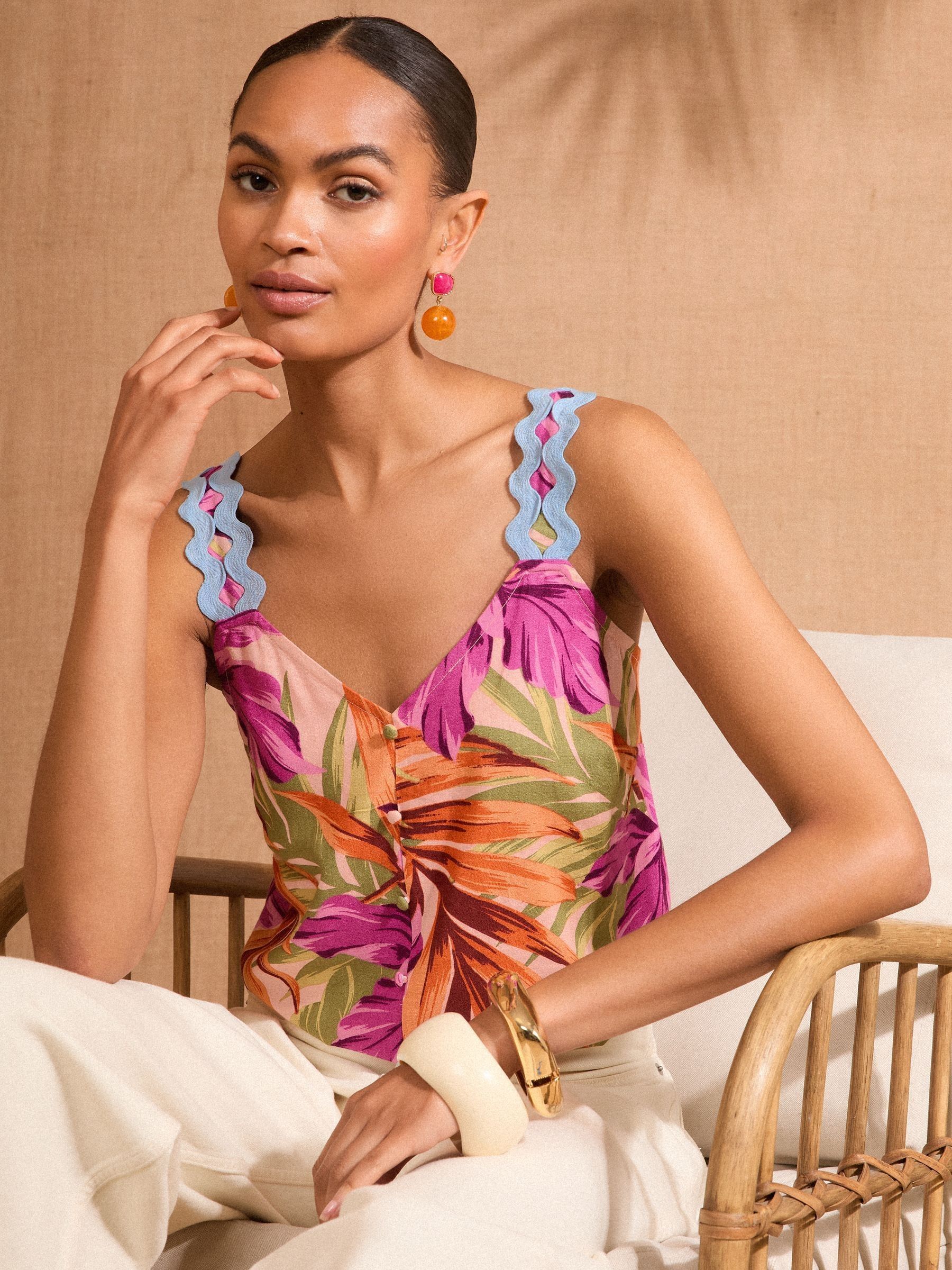 トップス LEONARD Trim floral pattern cut and sew Cotton Lurex Stripe Flower Print Blouse | Pasand by ne