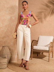 Love & Roses Multi Tropical Print Crochet Trim Cami - Image 3 of 4