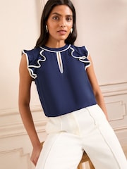 Темно-синий - Love & Roses Short Sleeve Ruffle Blouse - Image 1 of 4