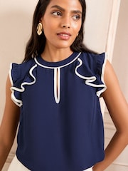 Темно-синий - Love & Roses Short Sleeve Ruffle Blouse - Image 2 of 4