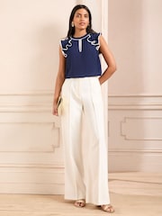 Темно-синий - Love & Roses Short Sleeve Ruffle Blouse - Image 3 of 4