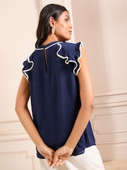 Темно-синий - Love & Roses Short Sleeve Ruffle Blouse - Image 4 of 4