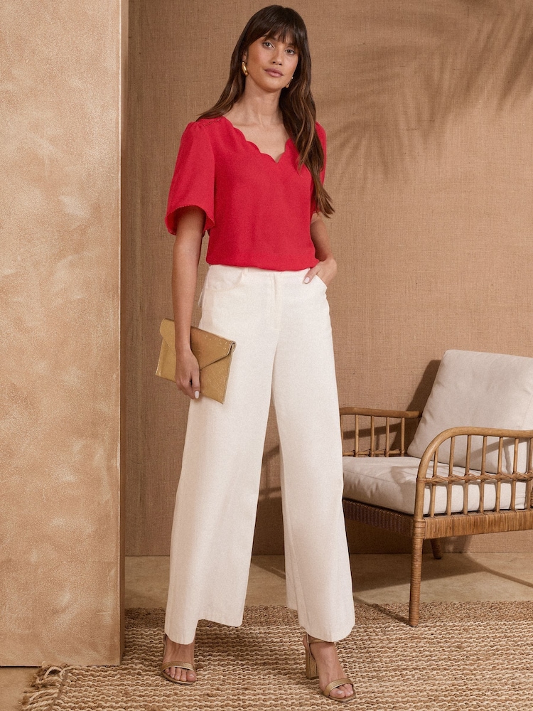 Love & Roses Red Short Sleeve V-Neckline Scallop Detail T-Shirt - Image 3 of 4
