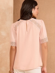 Love & Roses Blush Pink Short Sleeve Lace Insert Top - Image 4 of 4
