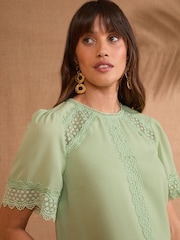 Love & Roses Mint Green Short Sleeve Lace Insert Top - Image 2 of 4