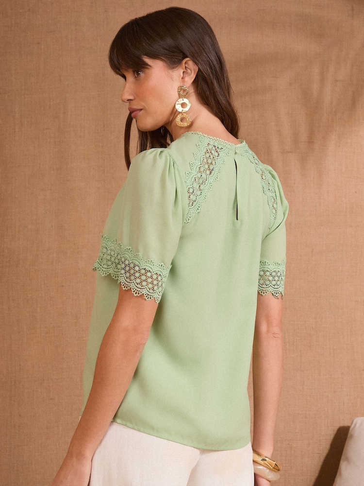 Love & Roses Mint Green Short Sleeve Lace Insert Top - Image 4 of 4 Love & Roses Mint Green Short Sleeve Lace Insert Top - Image 4 of 4