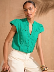 Verde - Love & Roses Ric Rac Short Sleeve 100% Cotton Top - Imagen 1 de 4