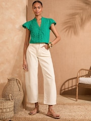 Verde - Love & Roses Ric Rac Short Sleeve 100% Cotton Top - Imagen 3 de 4