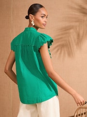 Verde - Love & Roses Ric Rac Short Sleeve 100% Cotton Top - Imagen 4 de 4