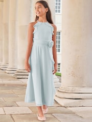 Lipsy Blue Ruffle Corsage Maxi Prom Dress (7-16yrs) - Image 4 of 6