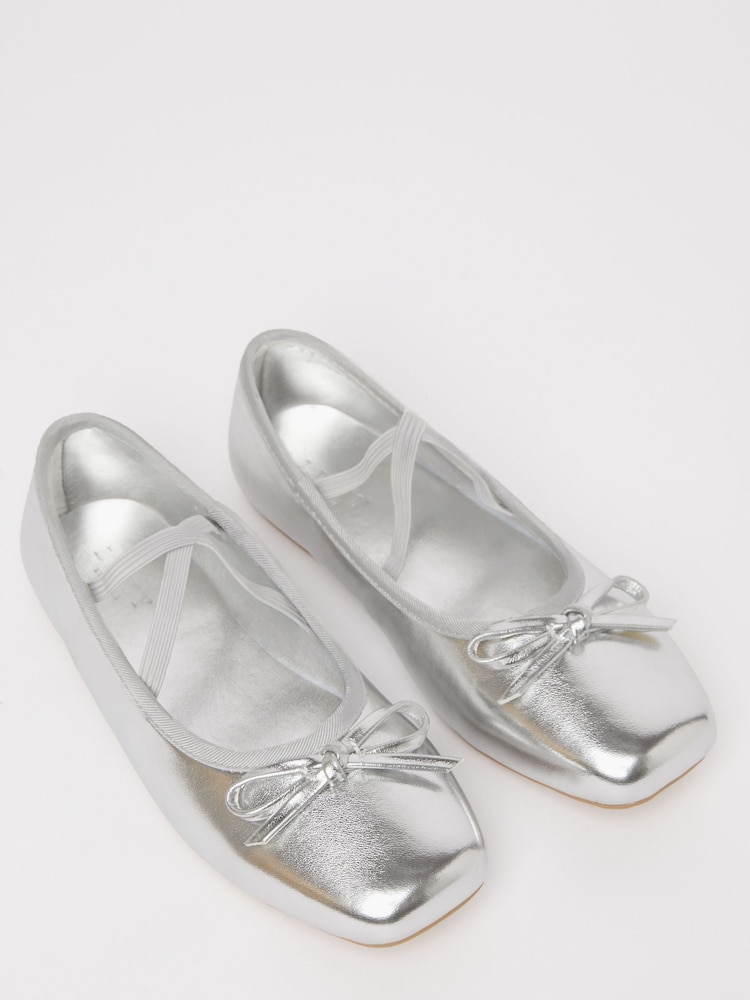 Lipsy Silver Flat Slip On Square Toe Ballerinas - Image 1 of 4