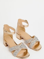 Lipsy Gold Low Block Heel Occasion Sandals - Image 1 of 4