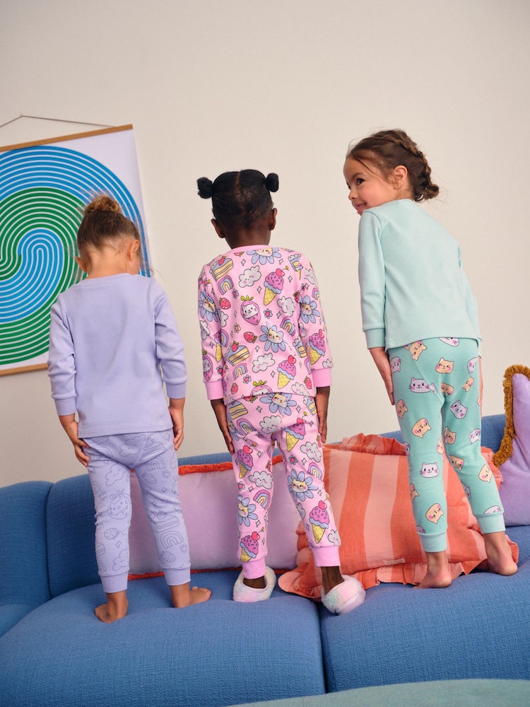 Purple Cat Print Snuggle Pyjamas 3 pack (9mths-10yrs) - Image 2 of 11 Purple Cat Print Snuggle Pyjamas 3 pack (9mths-10yrs) - Image 2 of 11