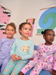 Purple Cat Print Snuggle Pyjamas 3 pack (9mths-10yrs) - Image 3 of 11