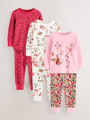 Red/Pink Floral Applique Snuggle Pyjamas 3 Pack (9mths-8yrs) - Image 1 of 10