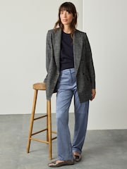 Blue Suedette Straight Leg Trousers - Image 1 of 8