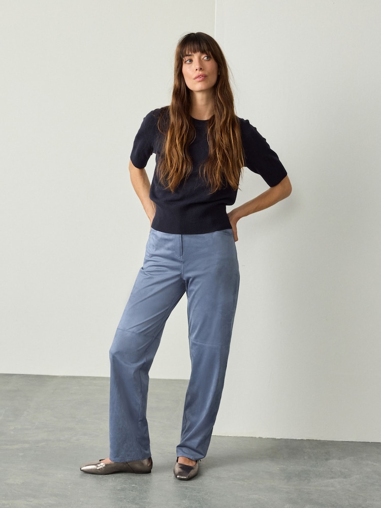 Blue Suedette Straight Leg Trousers - Image 2 of 8