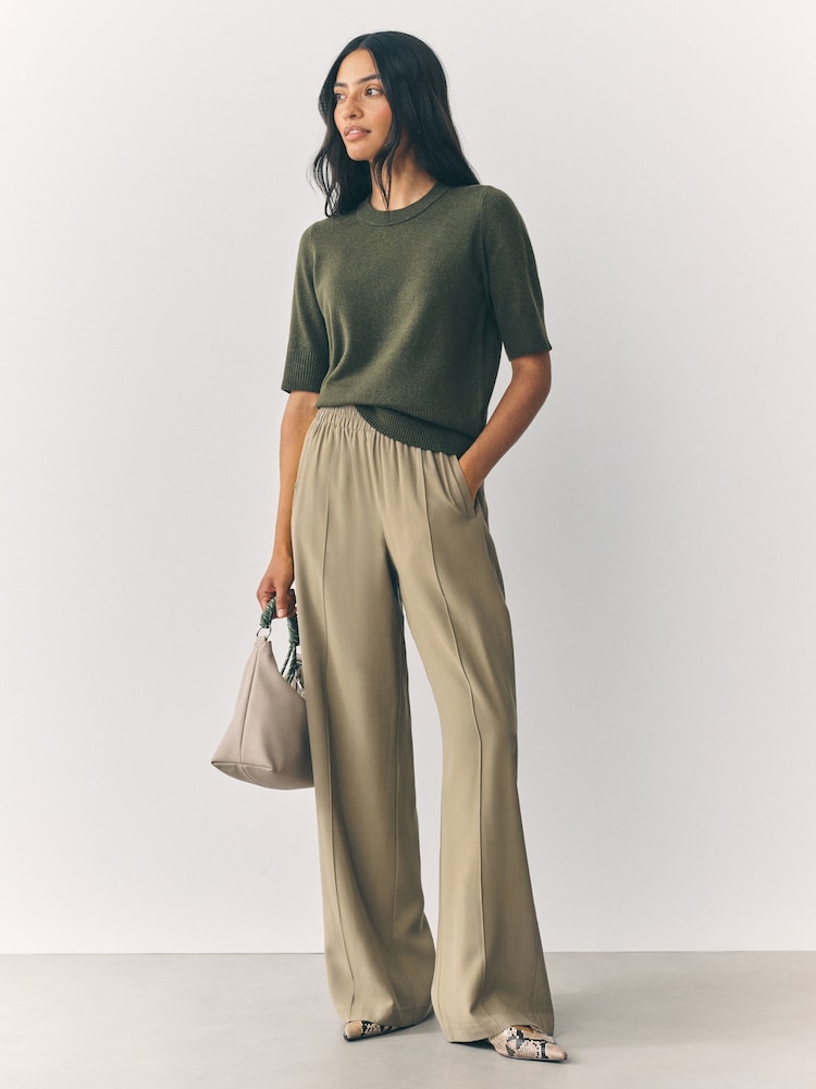 Neutral Side Stitch Wide Leg Trousers - Image 1 of 7 Neutral Side Stitch Wide Leg Trousers - Image 1 of 7