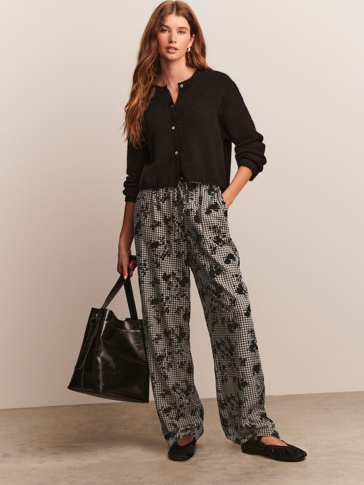 Negro/Blanco - Flocked Gingham Wide Leg Trousers - Imagen 1 de 8 Negro/Blanco - Flocked Gingham Wide Leg Trousers - Imagen 1 de 8