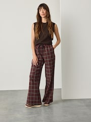 Burgundy Red Pull On Wide leg Check Trousers - Image 1 of 8