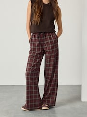 Burgundy Red Pull On Wide leg Check Trousers - Image 3 of 8