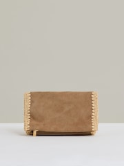 Reiss Tan Emie Suede Woven-Trim Clutch Bag - Image 1 of 5