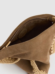 Reiss Tan Emie Suede Woven-Trim Clutch Bag - Image 3 of 5