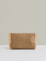 Reiss Tan Emie Suede Woven-Trim Clutch Bag - Image 4 of 5
