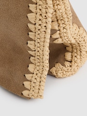Reiss Tan Emie Suede Woven-Trim Clutch Bag - Image 5 of 5