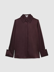 Reiss Red Hailey Silk Double-Cuff Button-Through Shirt - Image 2 of 7