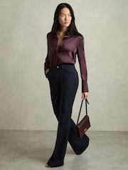 Reiss Red Hailey Silk Double-Cuff Button-Through Shirt - Image 6 of 7