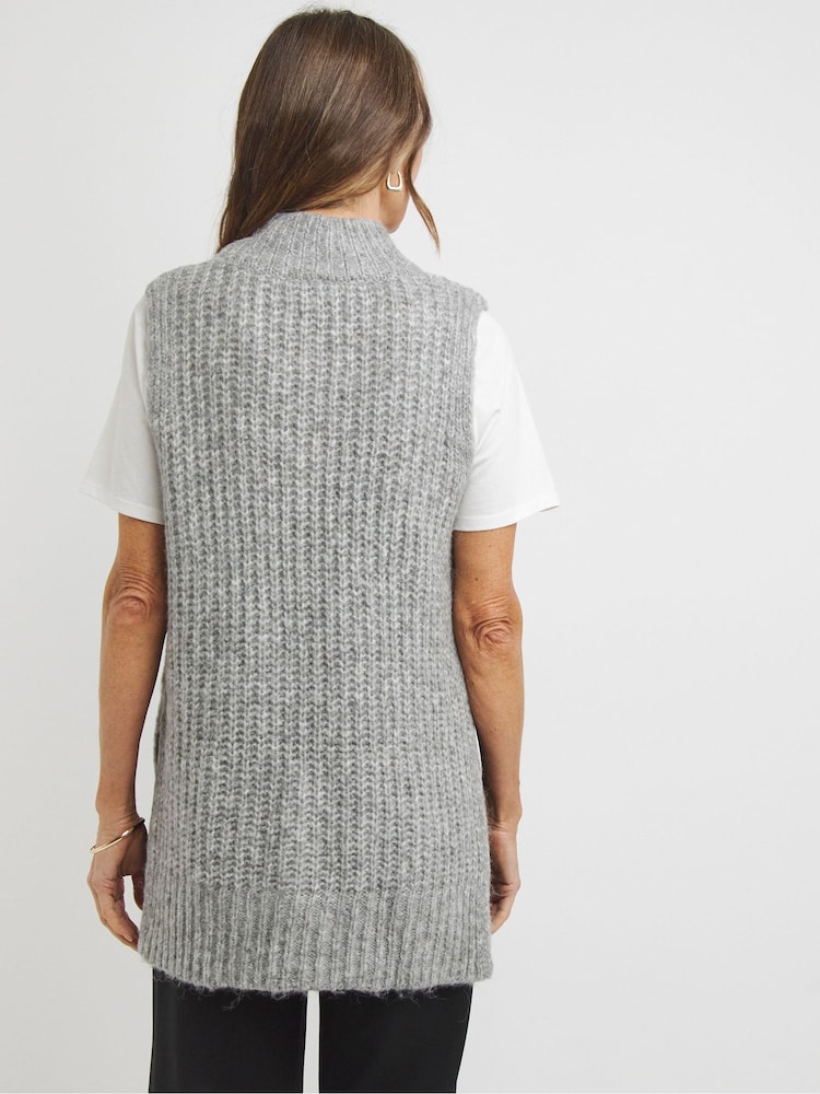 JD Williams Grey Sleeveless Roll Neck Knitted Tunic - Image 2 of 5