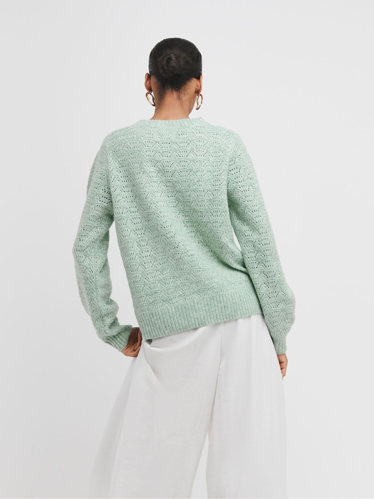 JD Williams Sage Green Open Stitch Crew Neck Knitted Jumper - Image 2 of 5 JD Williams Sage Green Open Stitch Crew Neck Knitted Jumper - Image 2 of 5