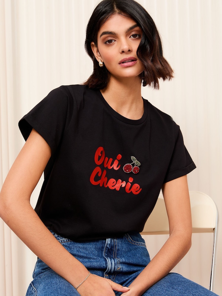Friends Like These Black Crew Neck Turnback Short Sleeve T-Shirt - Image 2 of 4