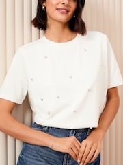 Friends Like These White Short Sleeve Embellished Easy T-Shirt - Image 2 of 4