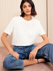 Friends Like These White Short Sleeve Embellished Easy T-Shirt - Image 3 of 4