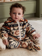 White Fairisle Pattern Zip Through - Pajac za dojenčke iz flisa (0mesecev-2let) - Slika 1 iz 11