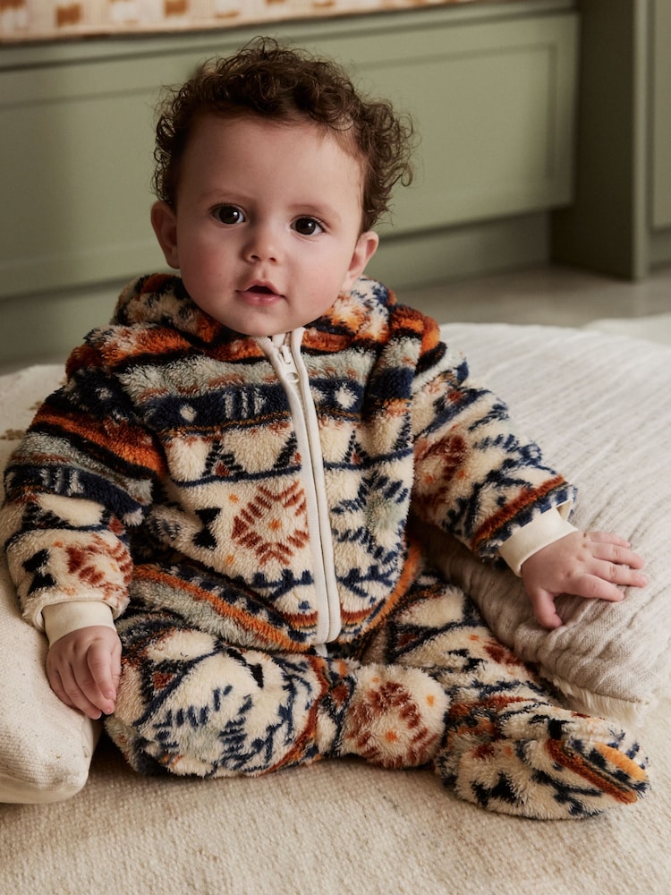 White Fairisle Pattern Zip Through - Pajac za dojenčke iz flisa (0mesecev-2let) - Slika 1 iz 11