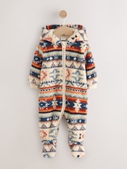 White Fairisle Pattern Zip Through - Pajac za dojenčke iz flisa (0mesecev-2let) - Slika 5 iz 11