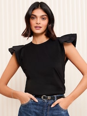 Friends Like These Black Poplin Ruffle Short Sleeve T-Shirt - Image 1 of 5