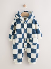 Blue Checkerboard Borg Hooded Baby Pramsuit (0mths-2yrs) - Image 1 of 12