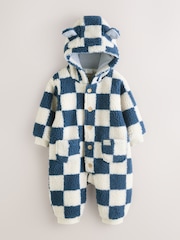 Blue Checkerboard Borg Hooded Baby Pramsuit (0mths-2yrs) - Image 2 of 12