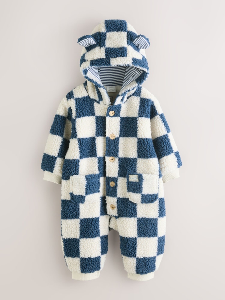 Blue Checkerboard Borg Hooded Baby Pramsuit (0mths-2yrs) - Image 2 of 12
