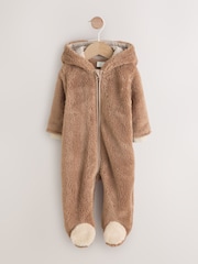 Brown Hamish Hooded Baby Fleece Pramsuit (0-18mths) - Image 1 of 8
