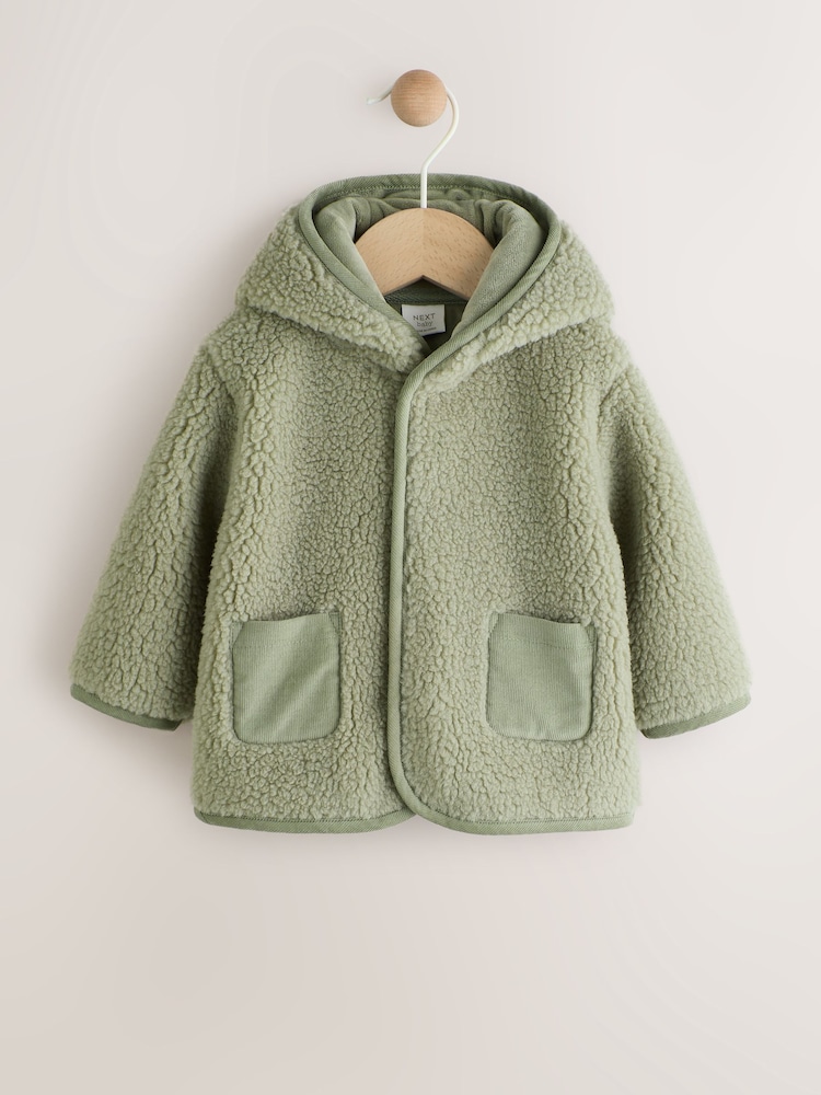 Sage Green Baby Hooded Borg Jacket (0-18mths) - Image 1 of 7