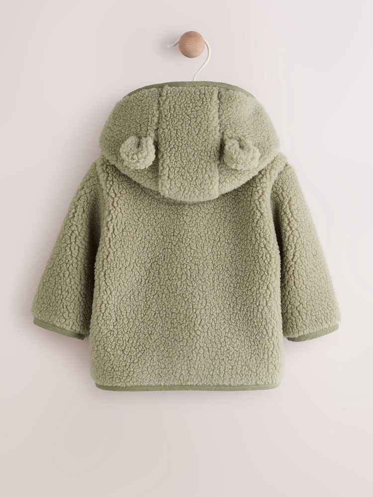 Sage Green Baby Hooded Borg Jacket (0-18mths) - Image 2 of 7